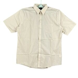 Stafford Men's Regular Fit Tan Shirt Size 18‎ Button Casual Short Sleeve